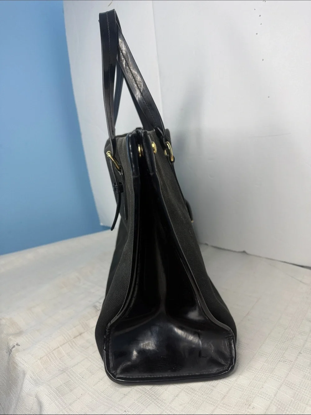 Classic Black Canvas Tote Bag with Leather Handles